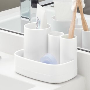 Toothbrush Stand White Freestanding Toothbrush Holder & Bathroom Organiser 