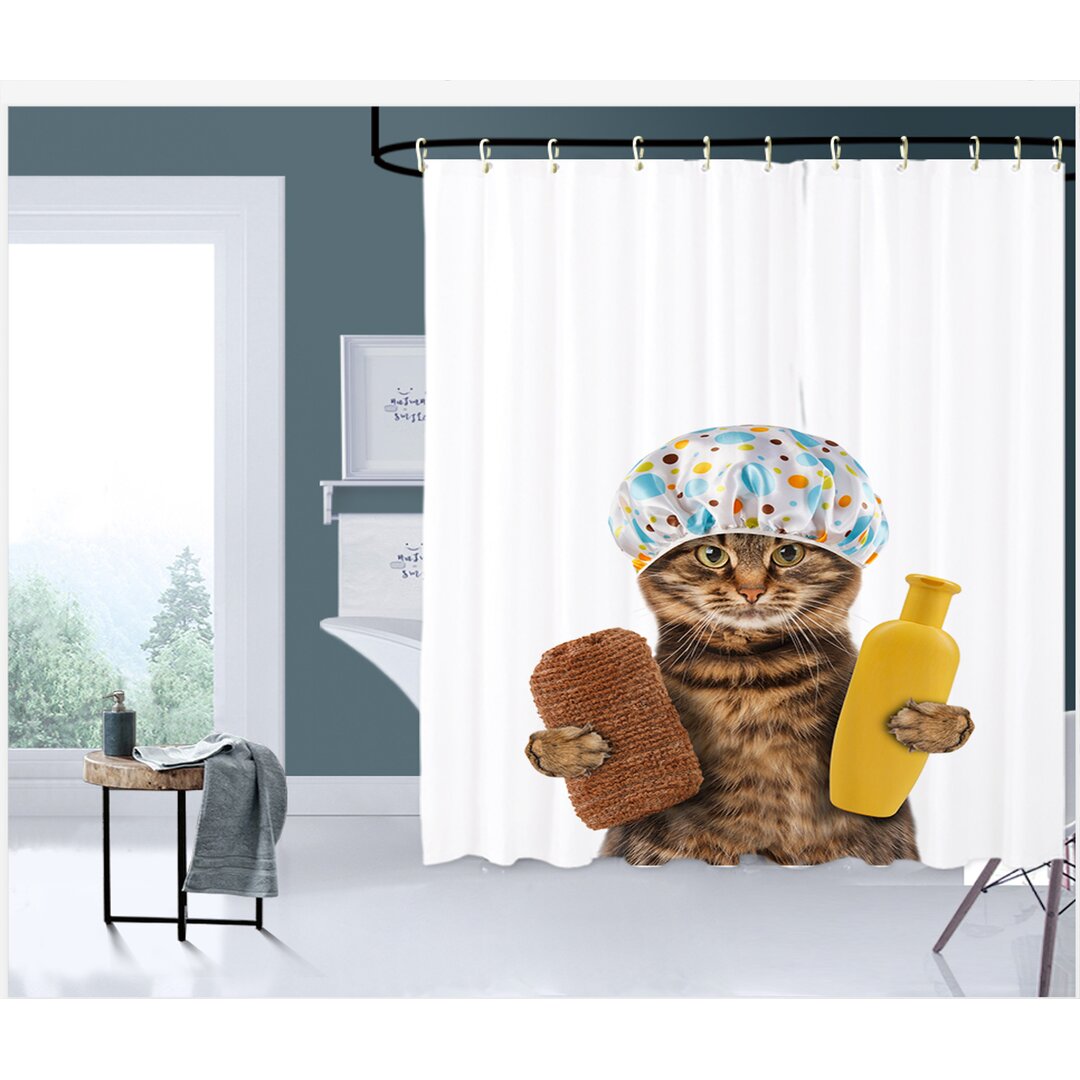 Shower Cat Polyester Shower Curtain brown