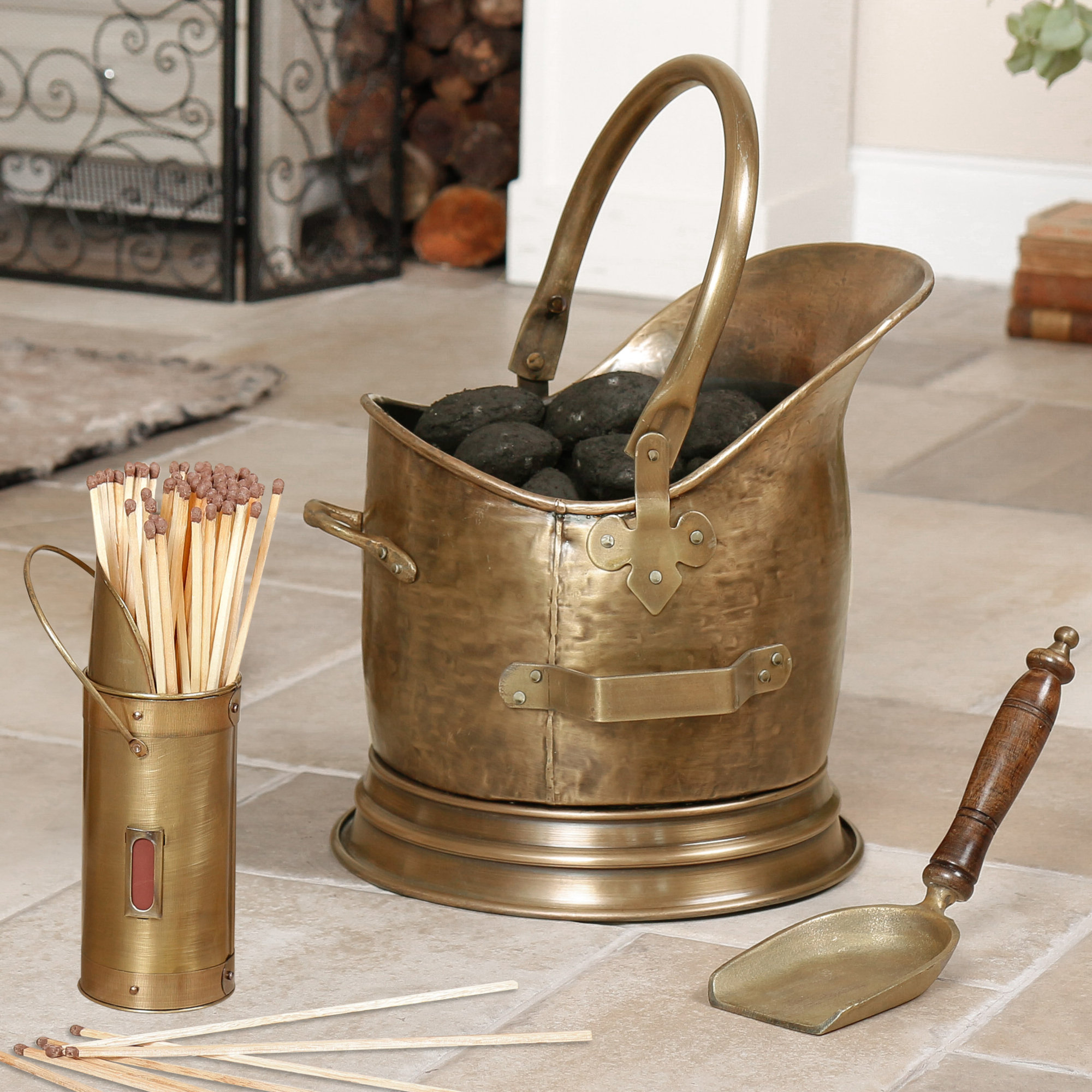 Ophelia & Co. Traditional Antique Brass Coal Bucket With Antique Brass