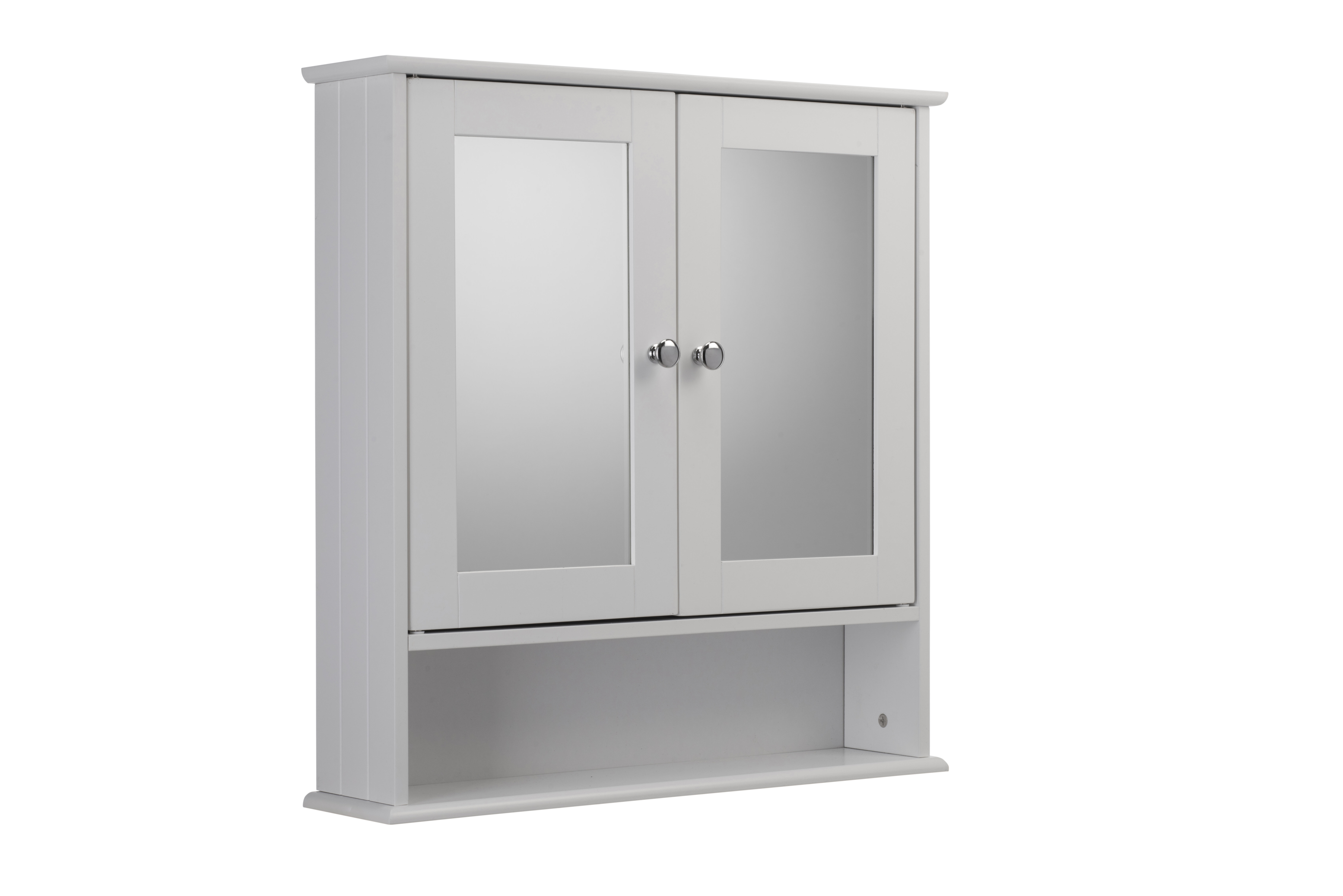 Croydex Anderson Double Door Mirror White wooden Cabinet with Fixed Open Shelf and Hang N Lock Fitting System 