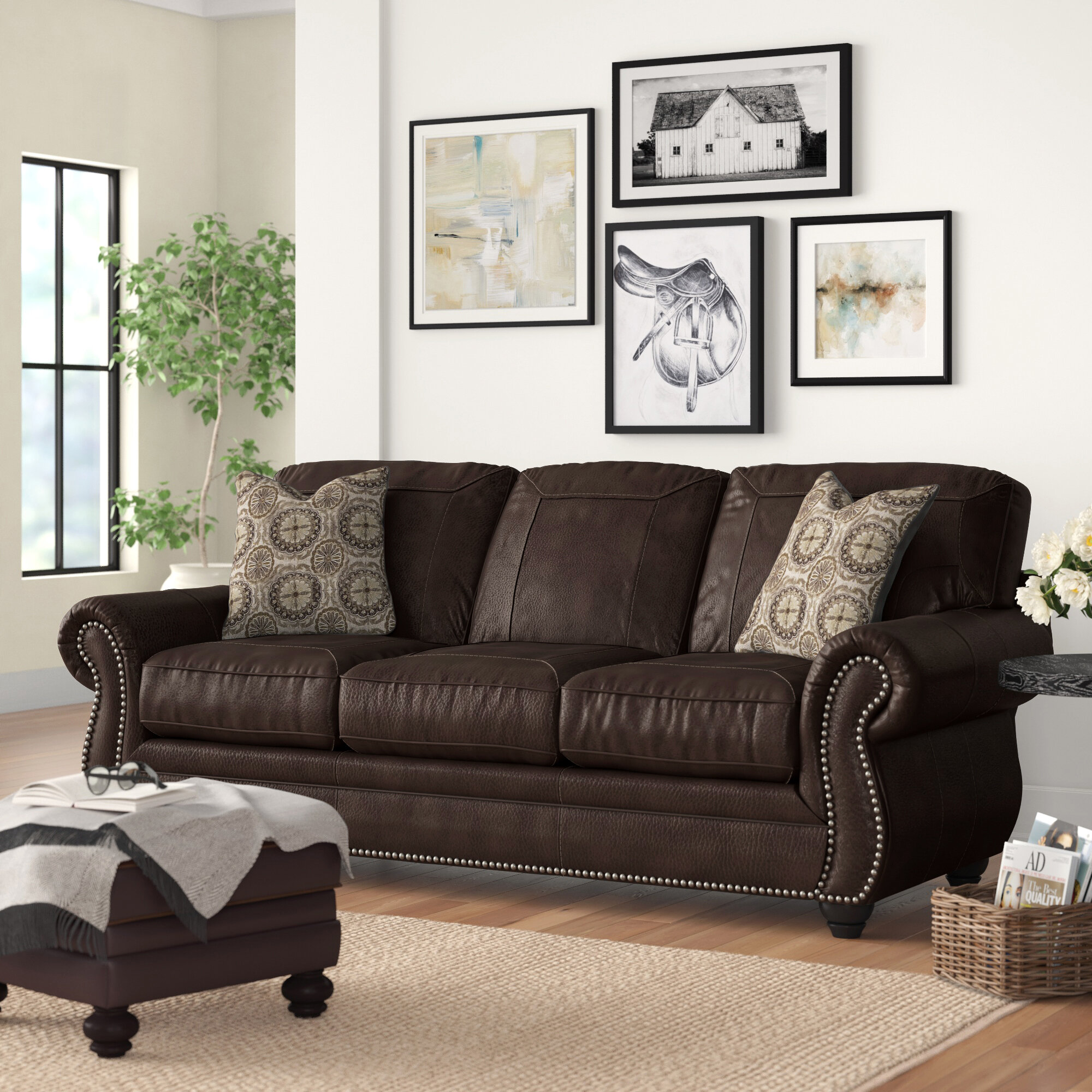 Mooreland 97” Faux Leather Rolled Arm Sofa