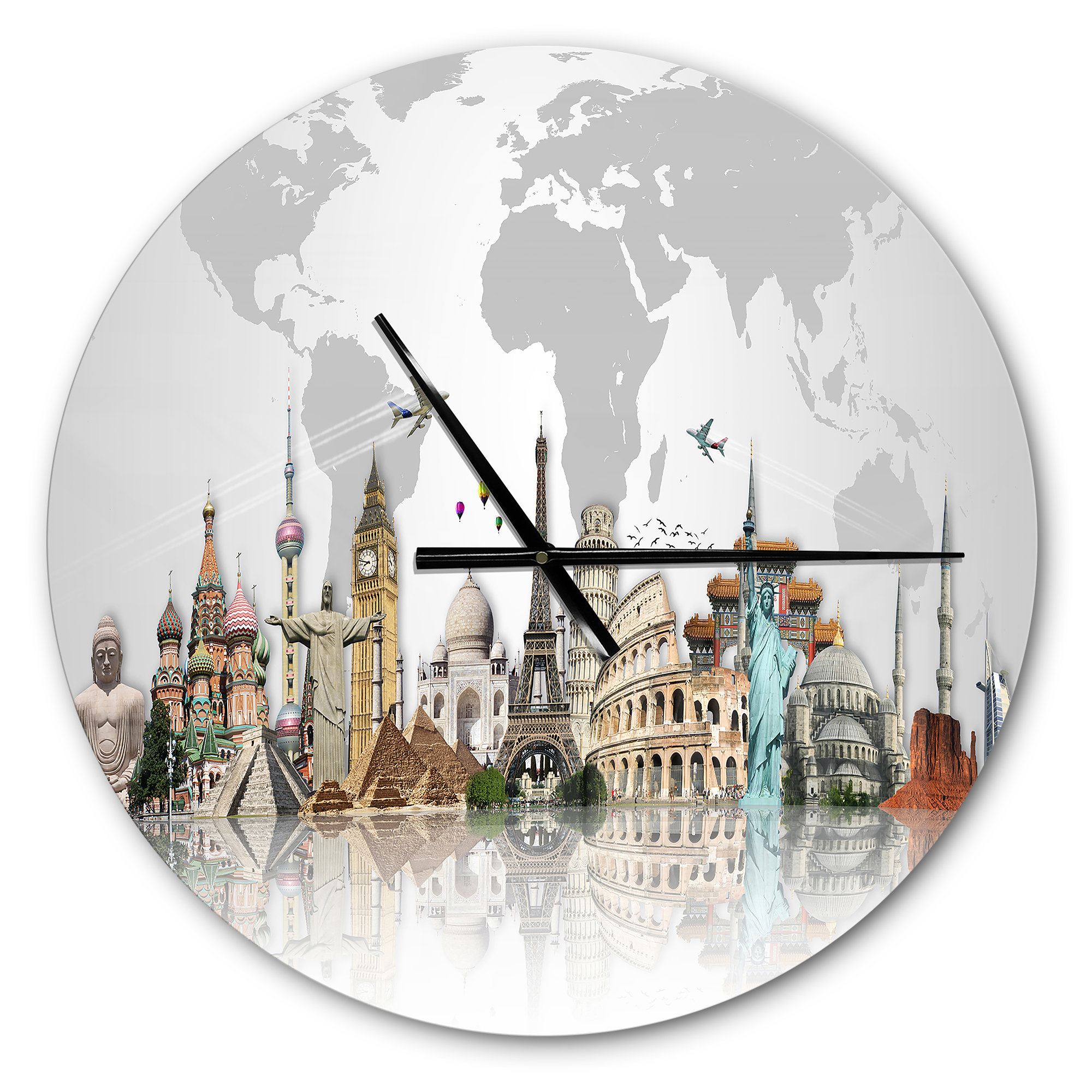 East Urban Home Famous Monuments Across World Metal Wall Clock