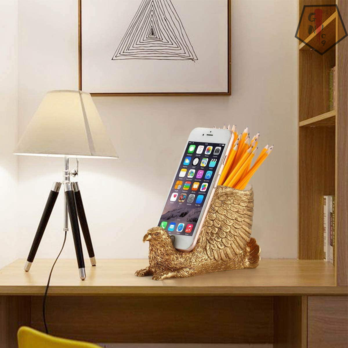 GN109 Pen Pencil Holder With Phone Stand,Resin Shaped Pen Container