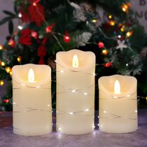 3 Glitter Candles Christmas Decor Festive Gift Xmas Flameless Flickering Pillar 