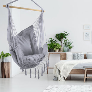 SUPER DEAL New Hammock Chair Macrame Swing Patio Garden Yard Bohemian Style Cotton Rope Mesh Swing Hanging Chair for Indoor&Outdoor Perfect Decor and Relaxation Choice for Home 