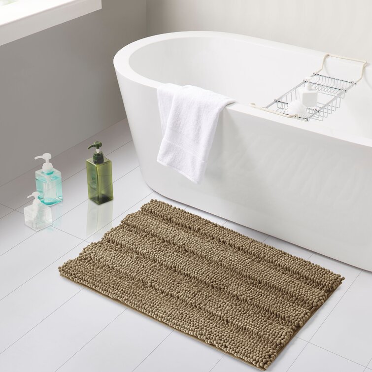 Chenille Soft Striped Plush Non-Slip Water Absorbent Bath Rug 