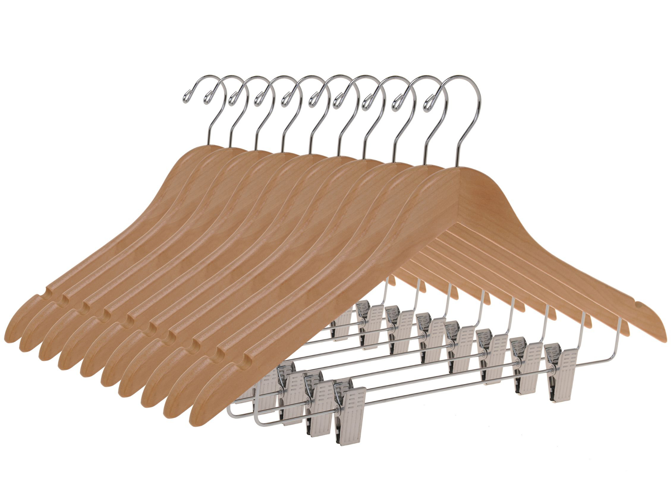 Rebrilliant Quality Natural Wooden Skirt Hangers with Metal Clips
