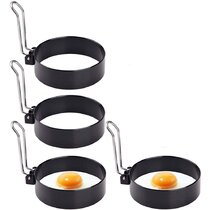 Stainless Steel Round Egg Rings with Oil Brush Non Stick Fried Egg Ring Mold Shaper Circles For Fried Egg Muffin Sandwiches Professional Egg Cook Ring 4 Pack Egg Shaper 