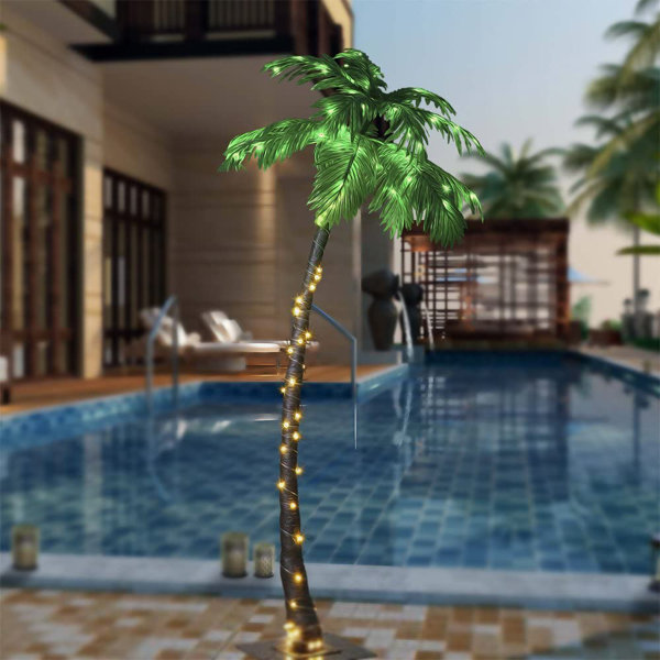 5 Ft Pre-lit Artificial Palm Tree Curve Trunk w/ Lights Outdoor Garden Decor 