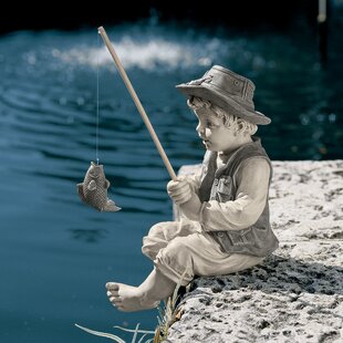 Fishing Girl Cast Stone Statue-sculpture-pond/garden decor-accent-Large statuary 