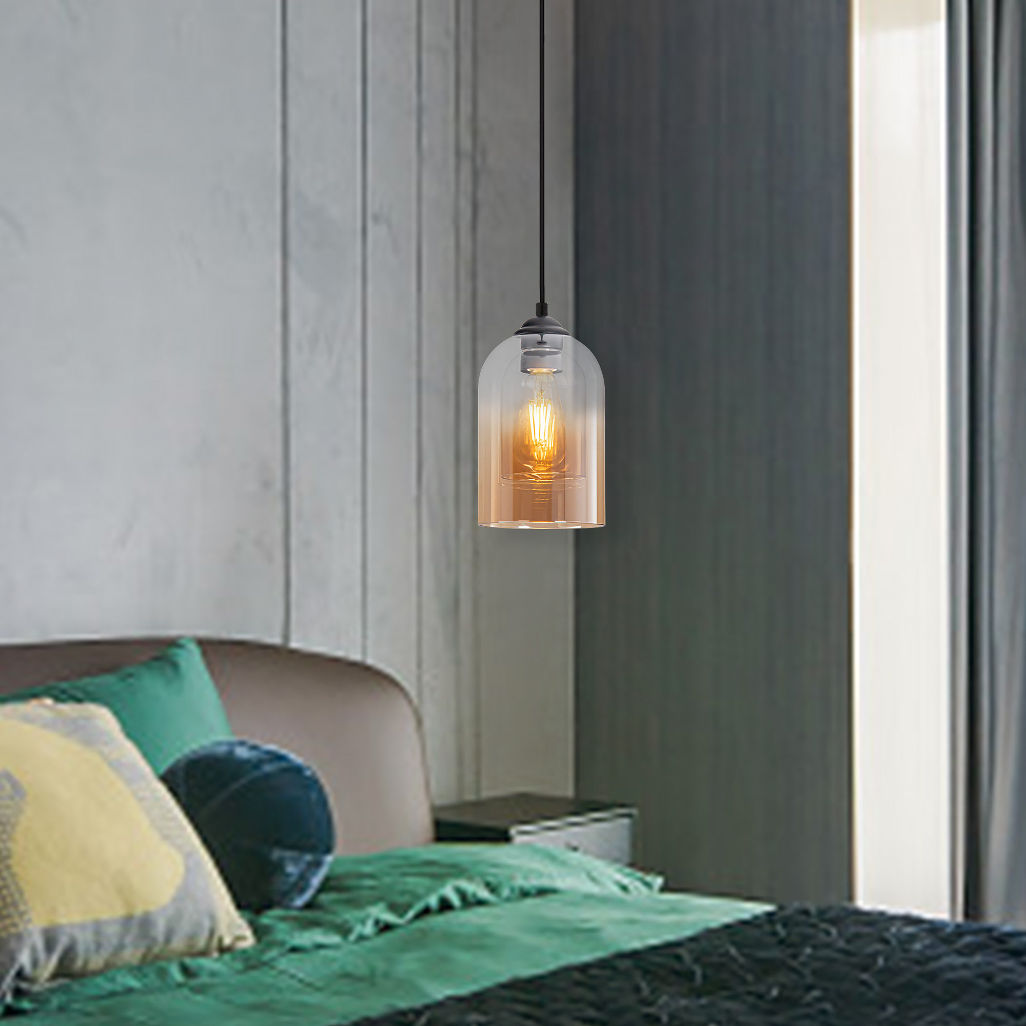 Breakwater Bay Angecour Double Glass Gradient Pendant Lighting, Height