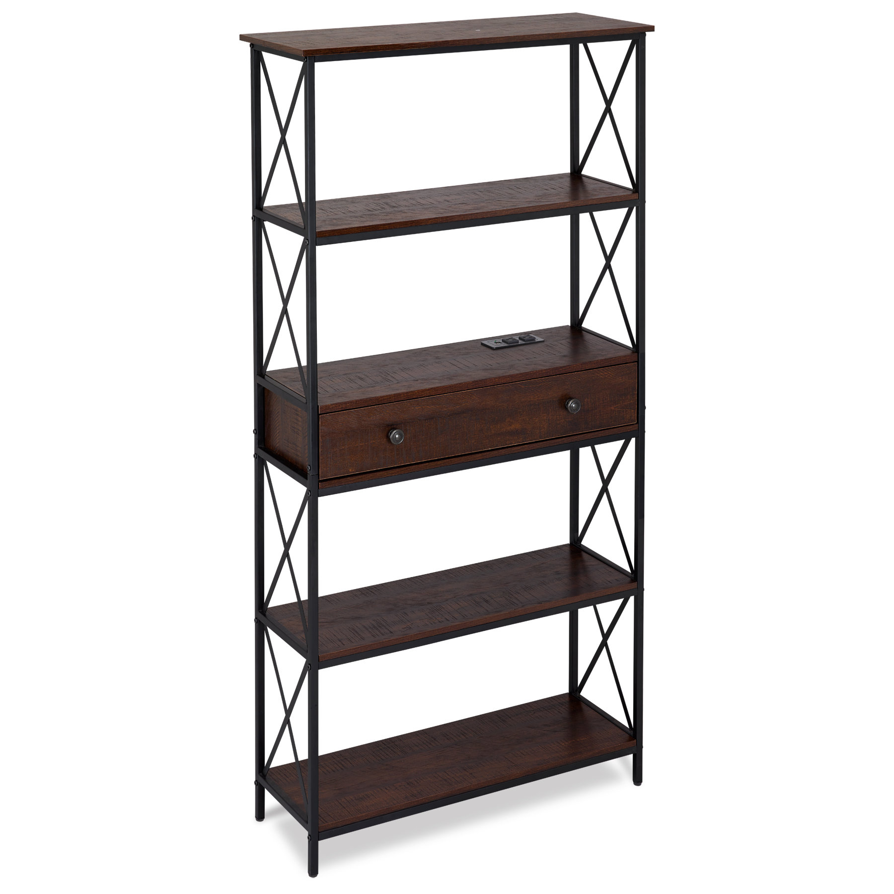 17 Stories 63" H x 31.5" W 5 Tier Bookshelf with charging station Wayfair
