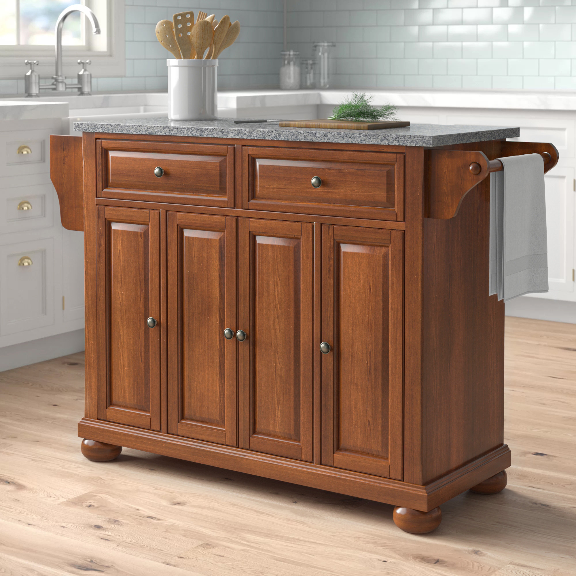 Three Posts™ Monty 51.5'' Wide Rolling Kitchen Island with Granite Top