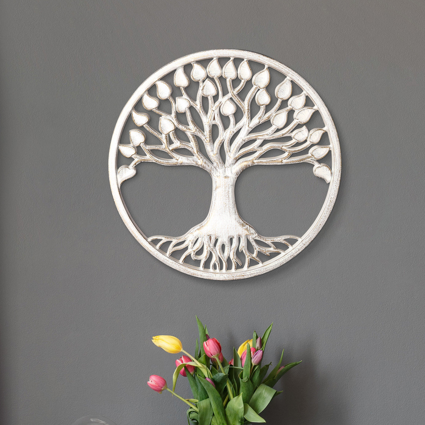 Dakota Fields Tree of Life Medallion Boho Wall Art, White with Gold