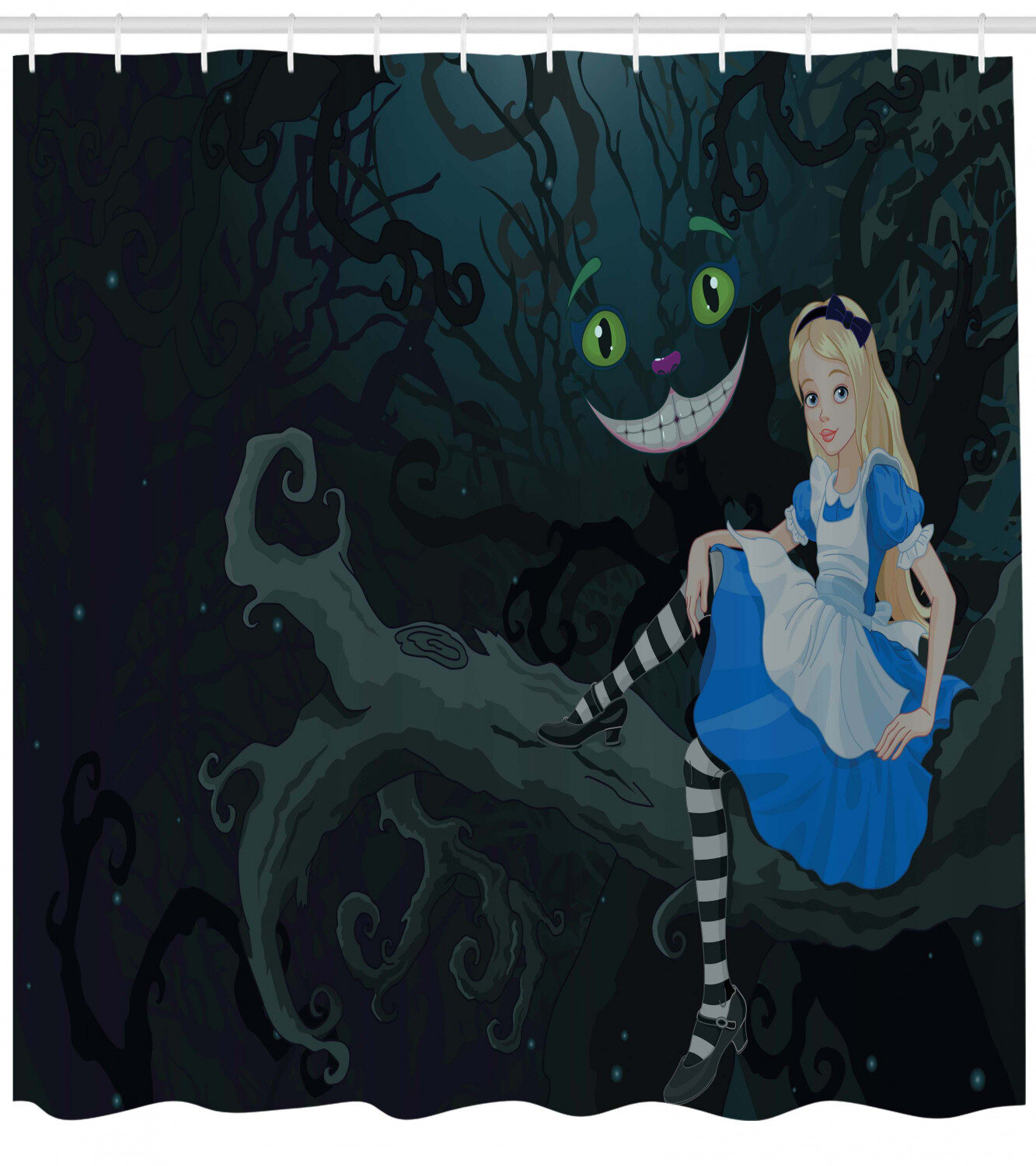 12 Hooks Cheshire Cat Alice In Wonderland Shower Curtain 