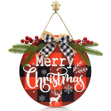 Black-3pcs Christmas Wooden Circle Sign Blank Welcome Sign Wood Front Door Decor Unfinished Round Wood Hanging Sign with Twine and Ribbons for DIY Crafts Christmas Decor 3 Pieces 