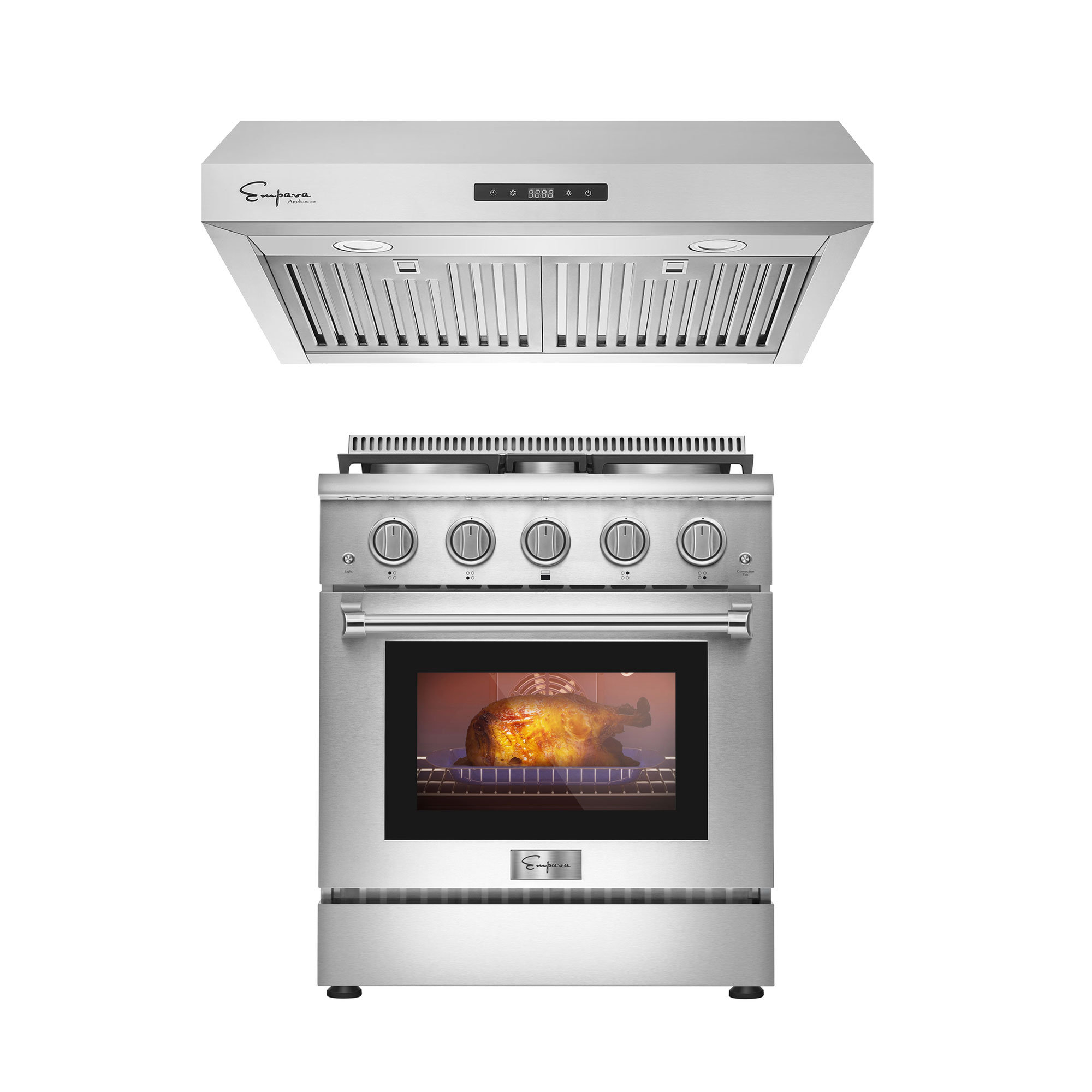 Empava 2 Piece Kitchen Appliance Package with 30'' Gas SlideIn Range , Under Range Hood