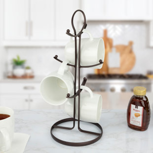 Mug Tree Holder Drying Hanging Stainless Steel 6 Cups Coffee Tea Glass Stand 