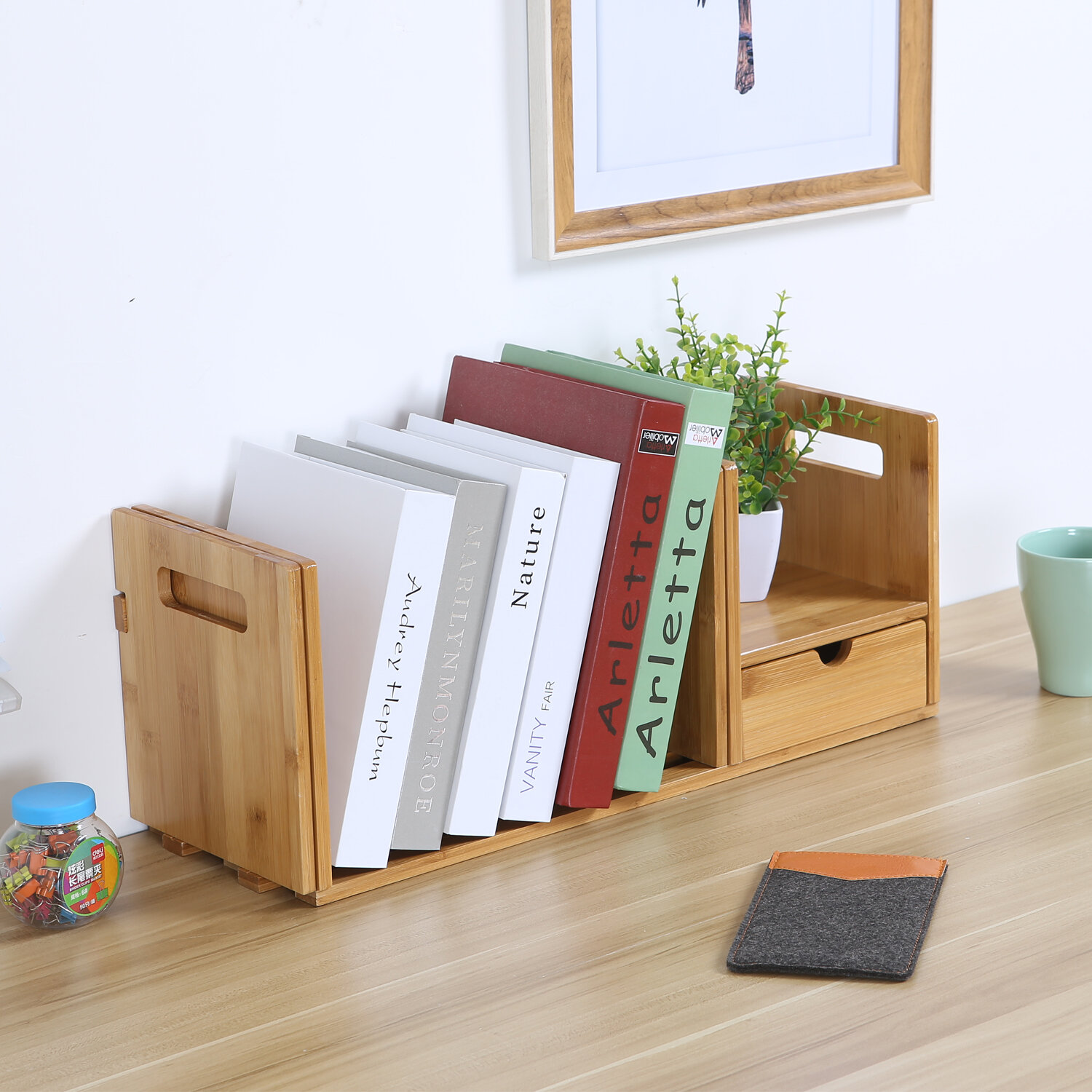 Bamboo Bookends Elegant Book Folder Book Stand Book Organizer for Home School 