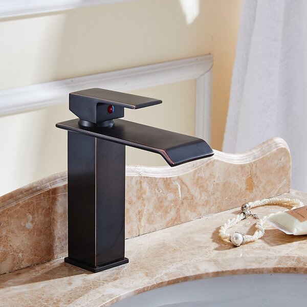 Oil Rubbed Bronze LED Waterfall Commercial Bathroom Sink Faucet With 6" Cover 