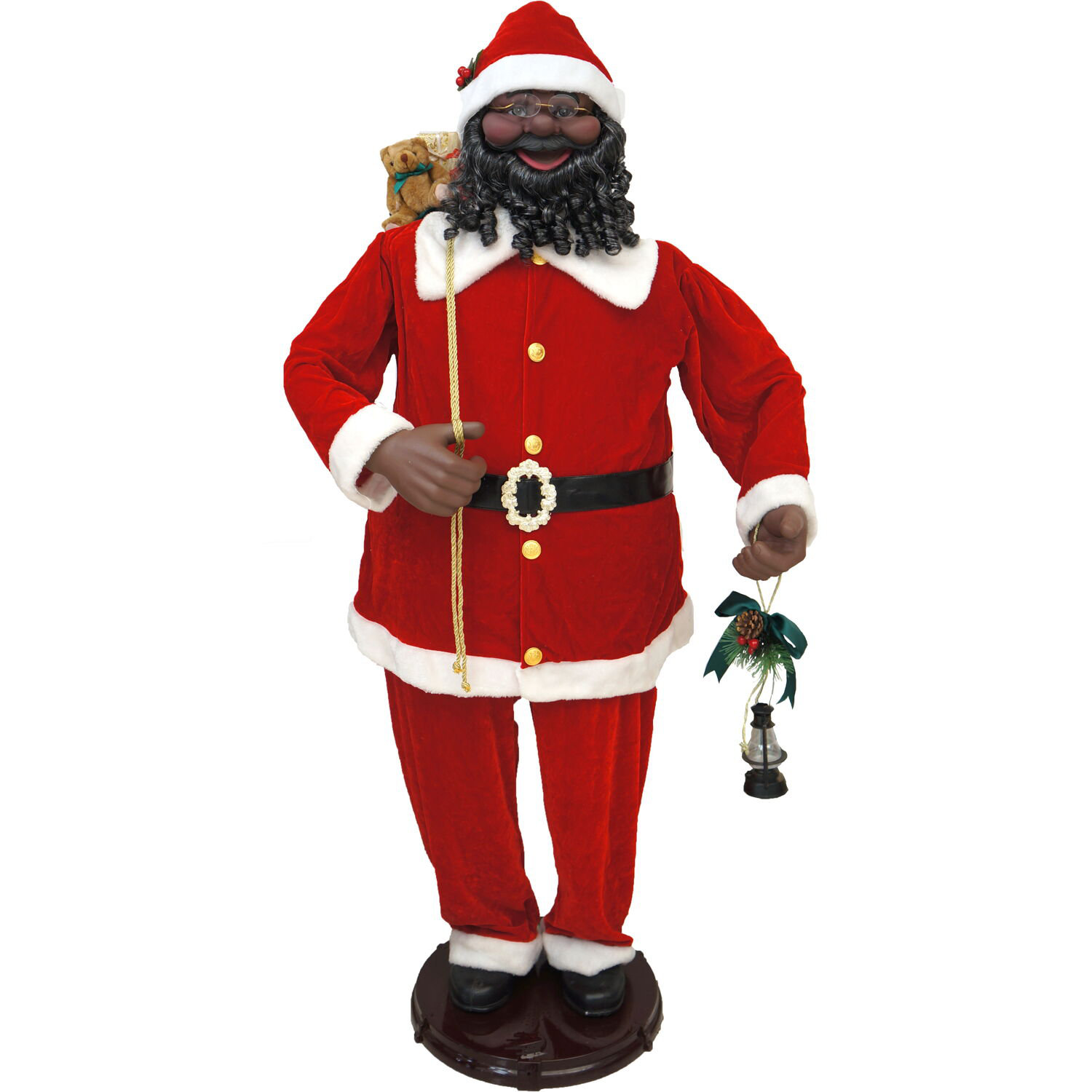 Fraser Hill Farm African American Dancing Santa with Toy Sack and Faux