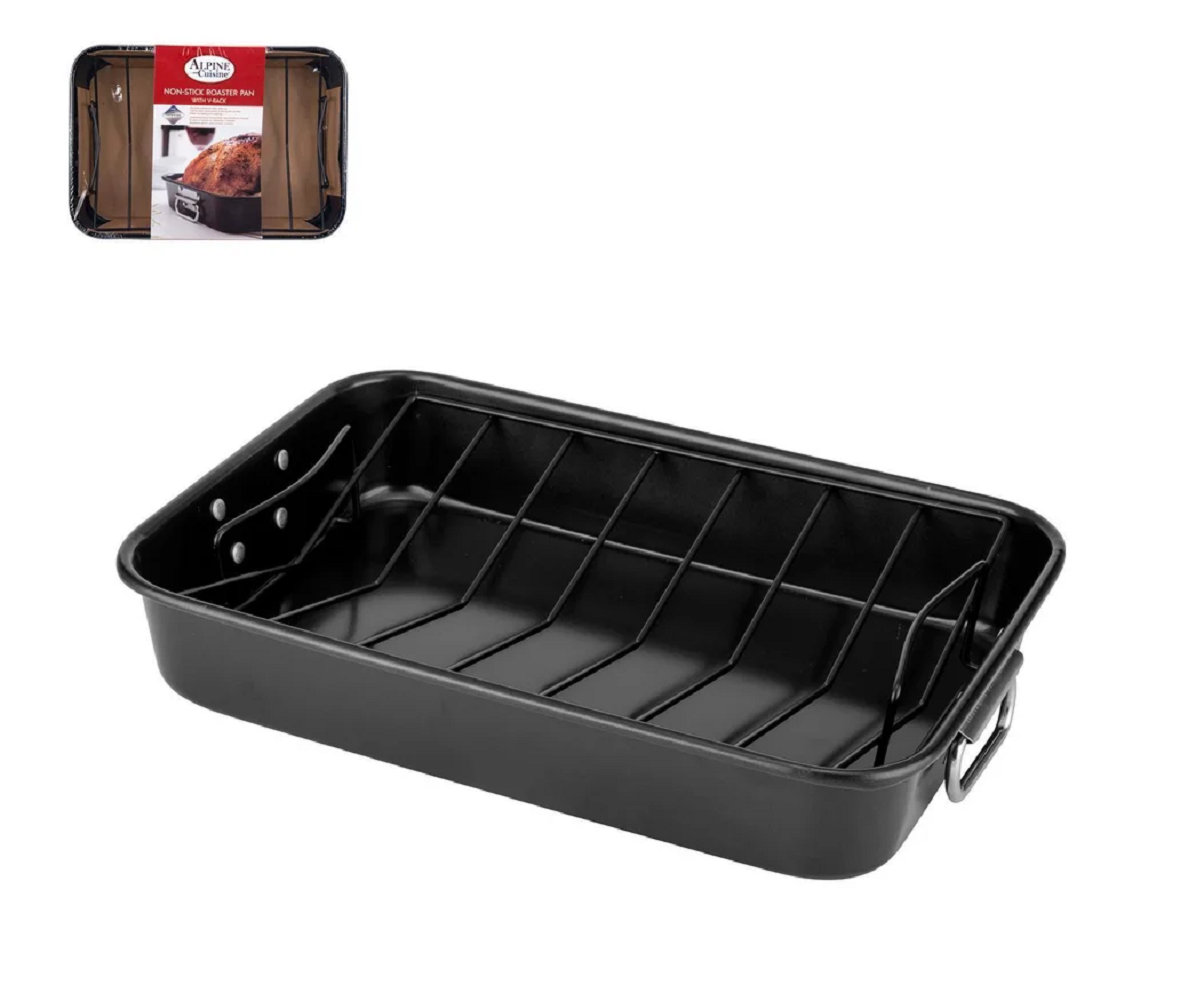 Alpine Cuisine 16" X 13" Nonstick Carbon Steel Roaster Pan With Rack