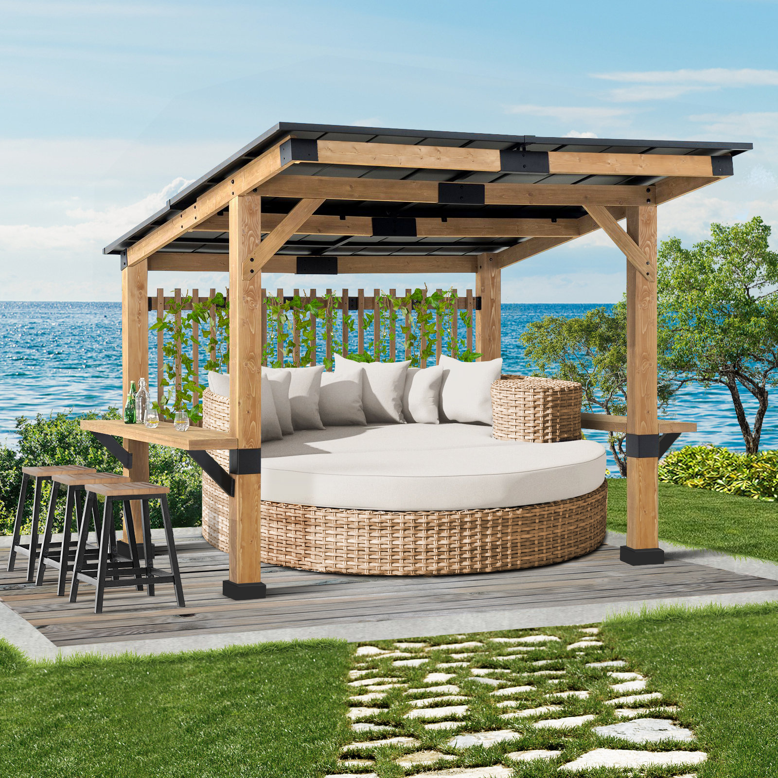 COZYWOR 11 Ft. W x 10 Ft. D Solid Wood Pergola Wayfair