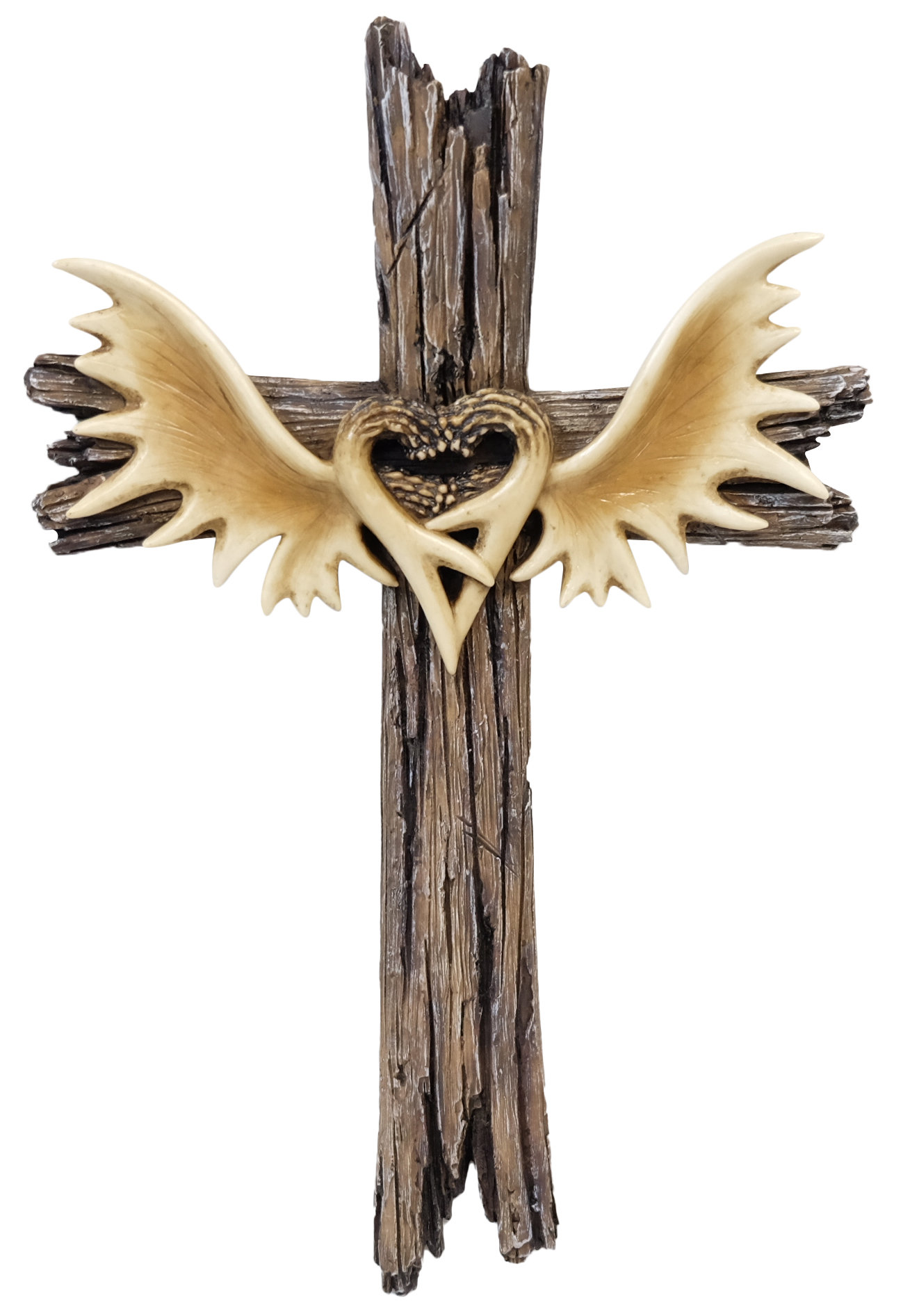 Millwood Pines Polyresin Faux Wood with Antler Heart and Antler Wings