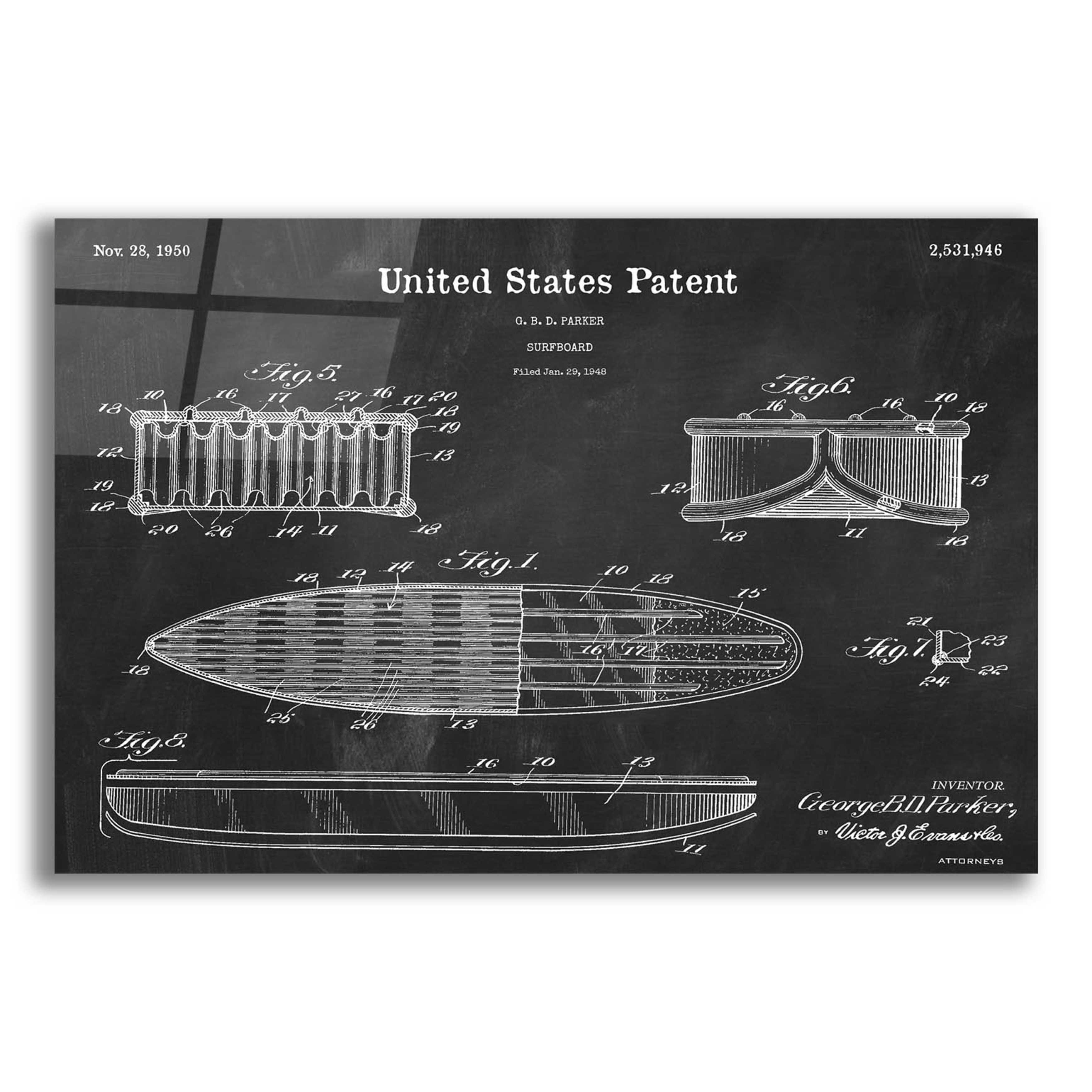 17 Stories Surfboard Blueprint Patent Chalkboard Graphic Art on Wayfair