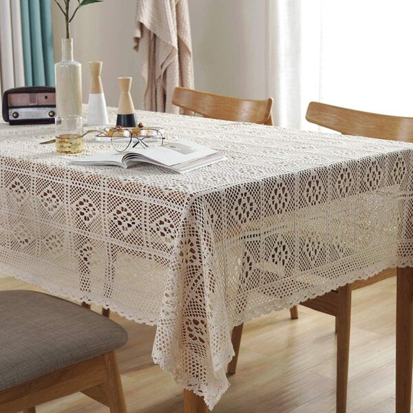 Retro Linen Cotton Table Cloth Cover Square Rectangle Tablecloth Lace Edge Decor 