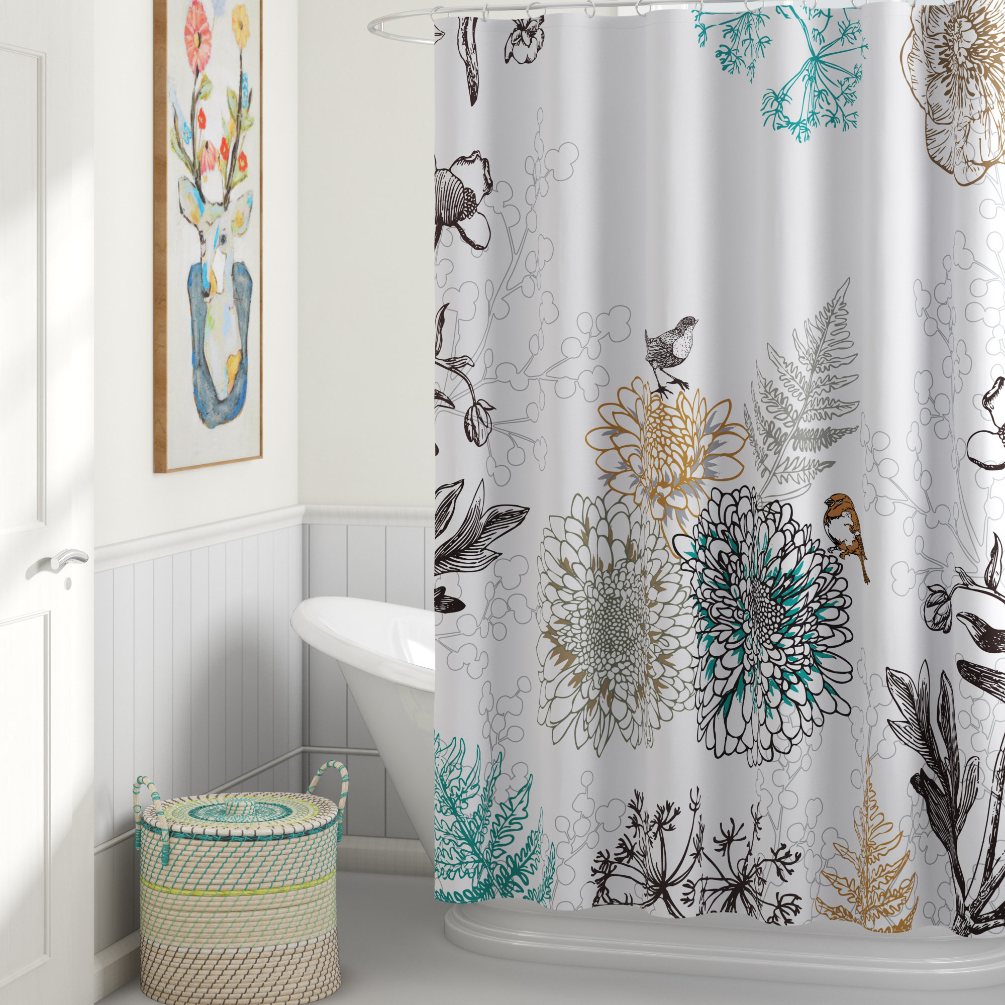 Fabric Shower Curtain Multicolor Forest Leaves with Reinforced Grommets SC-03 