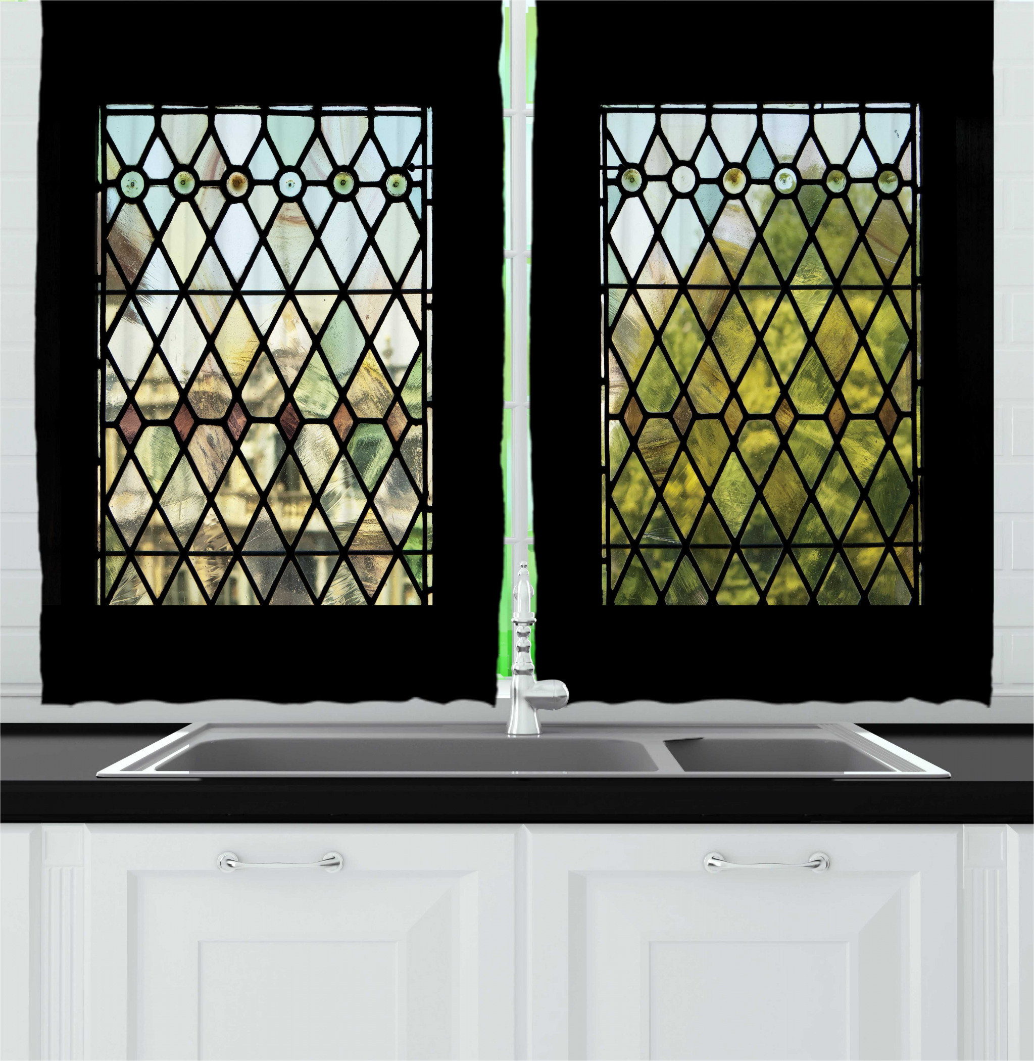 Bless international 55'' Kitchen Curtain in Black/Green Wayfair