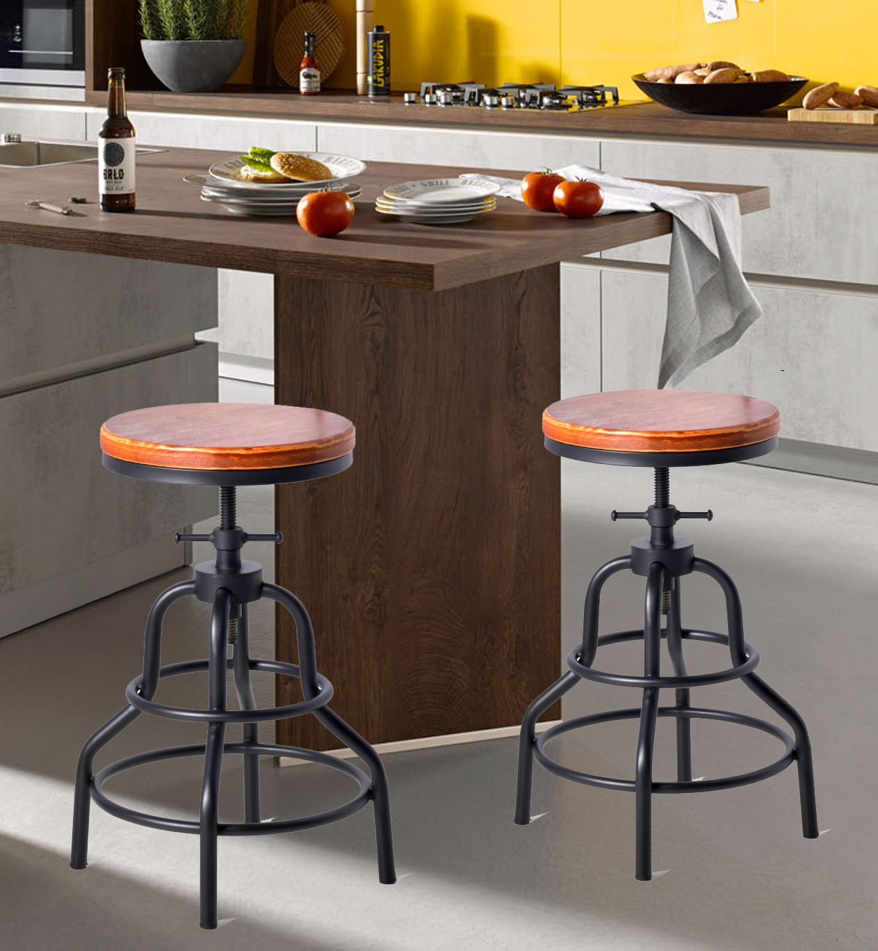 Williston Forge Darlean Swivel Solid Wood Adjustable Height Bar Stool