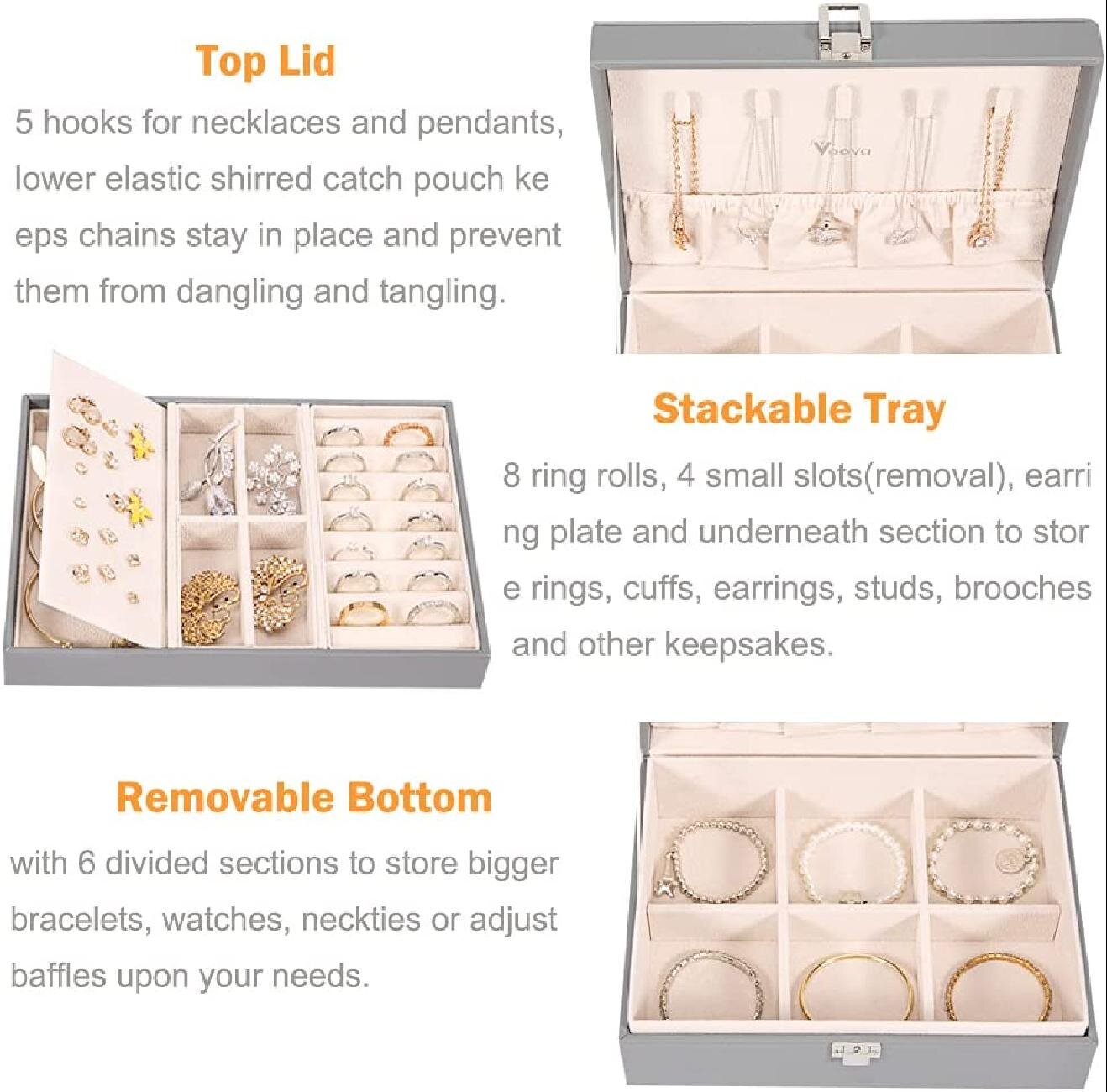 Jewelry Rings Necklace Display Organizer Box Tray Holder Earrings Storage Case 