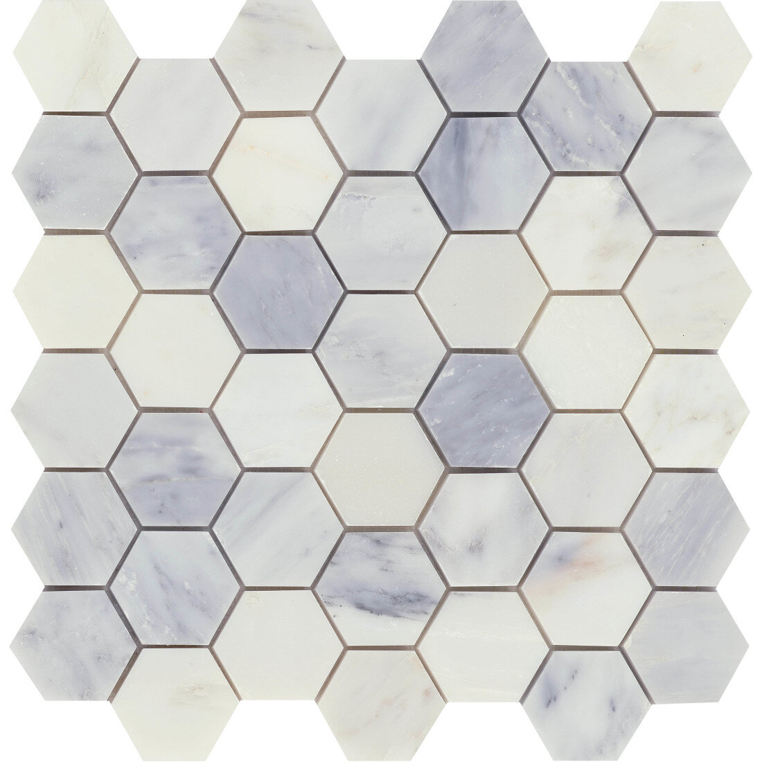 Winter Frost Hex Mix 2" x 2" Marble Honeycomb Mosaic Tile | Wayfair