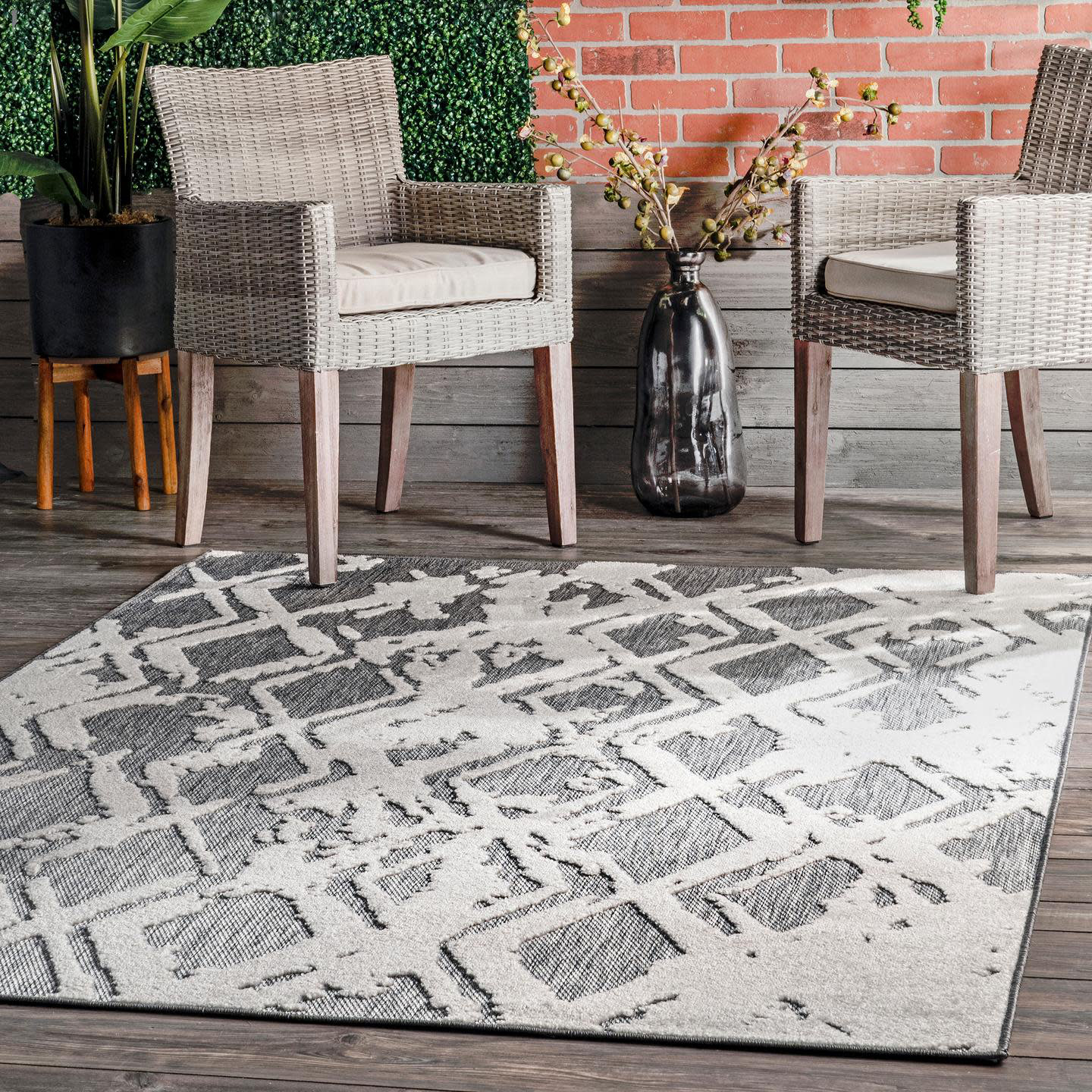 Union Rustic Stanfield Machine Woven / Power Loomed Gray/Off White Indoor/Outdoor Rug & Reviews ...