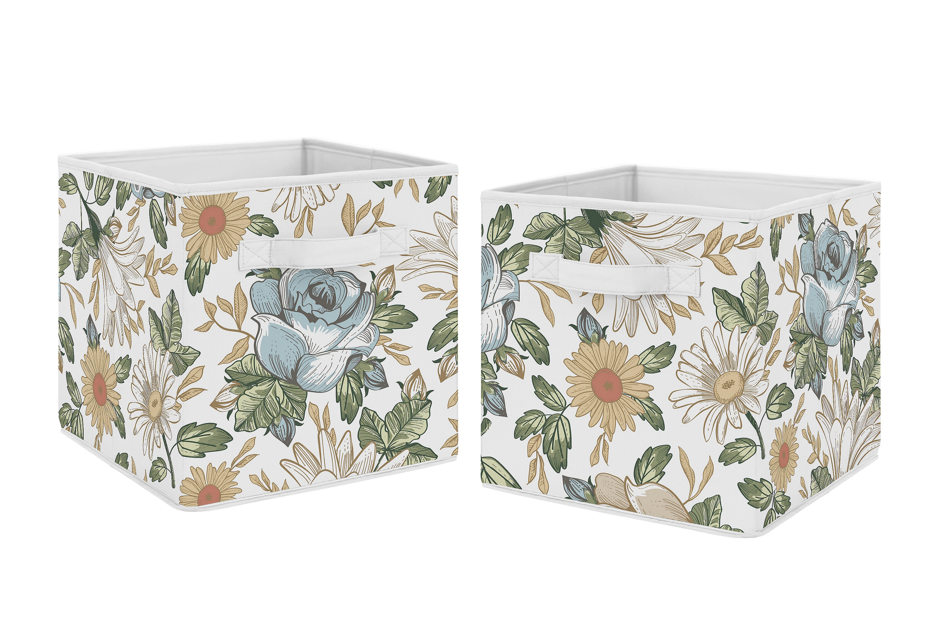 Sweet Jojo Designs Vintage Floral Blue and Yellow Fabric Storage Bin by