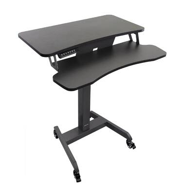 VIVO Black Electric Mobile Height Adjustable 36 inch Dual Platform Standing Desk with Wheels Rolling Small Space Table DESK-V111VT Sit Stand Workstation 