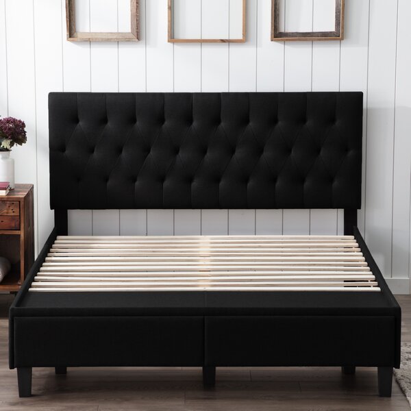 Details about   Tufted Bed Frame Headboard Upholstered Diamond Mid Rise Solid Wood King Charcoal 