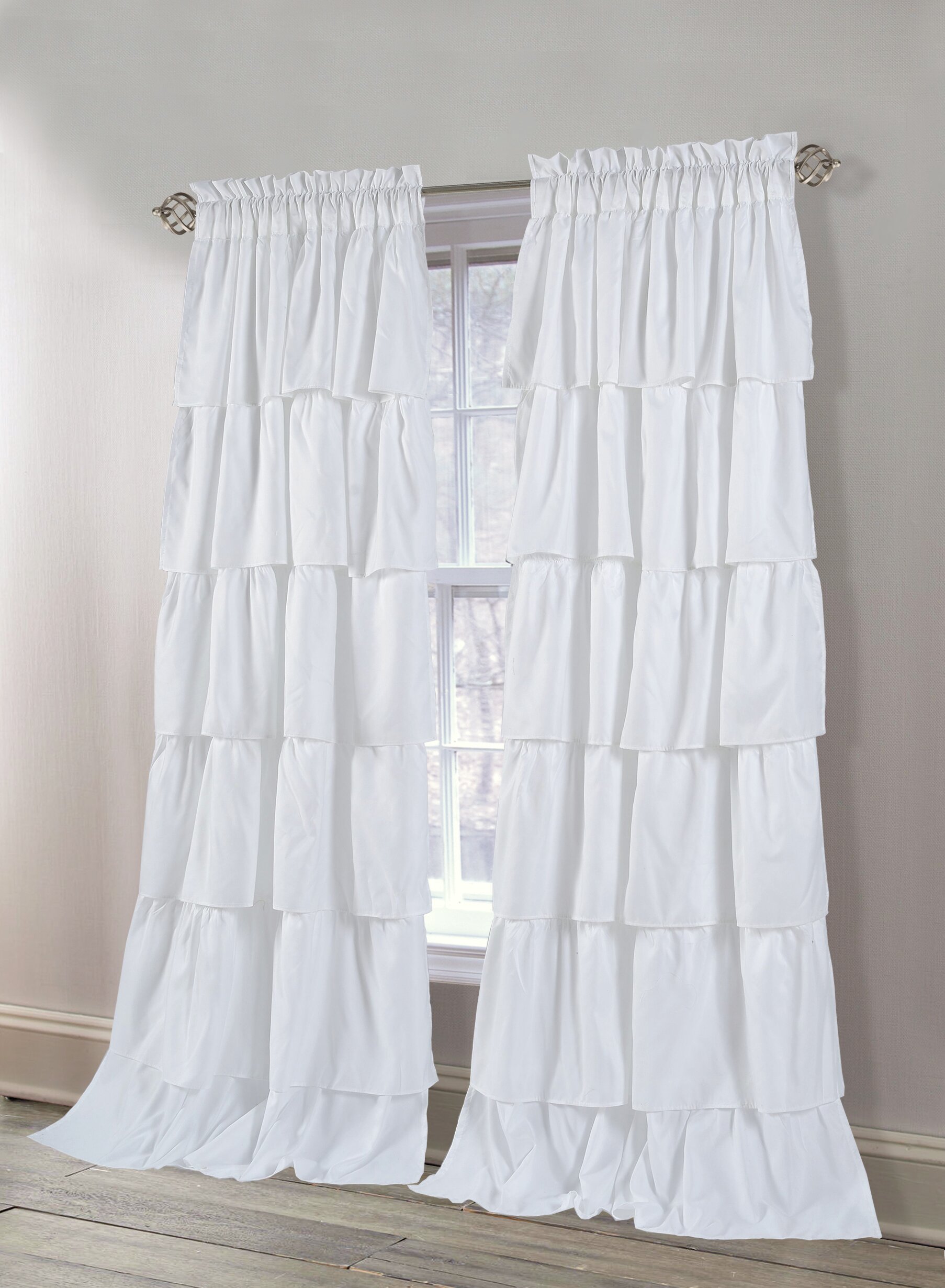 Multi Ruffle Door & Windows Curtains Top Rod Pocket All sizes & colors 2 panel 