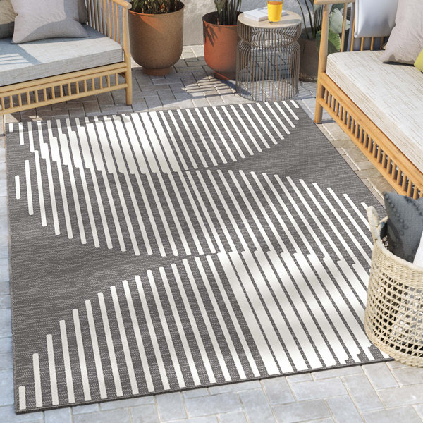 Well Woven Medusa Alder Modern Stripes Indoor/Outdoor Ivory Grey Flat ...
