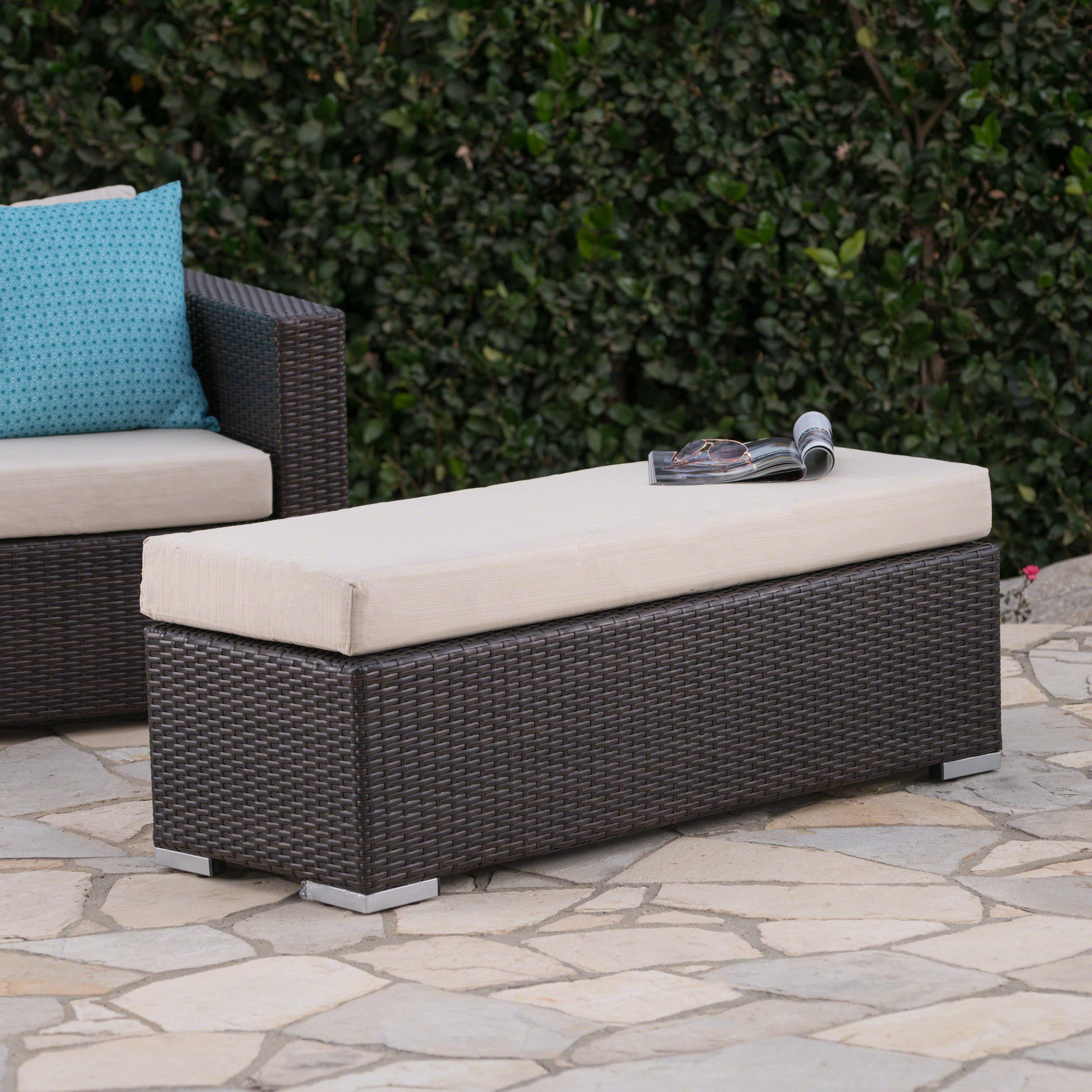 Latitude Run® Minkashi Wicker Outdoor Bench & Reviews | Wayfair
