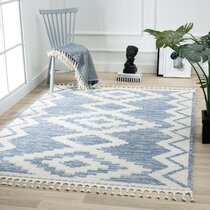 Blue knitted cotton rug with fringes Size 31\u00d721 excluding fringe.