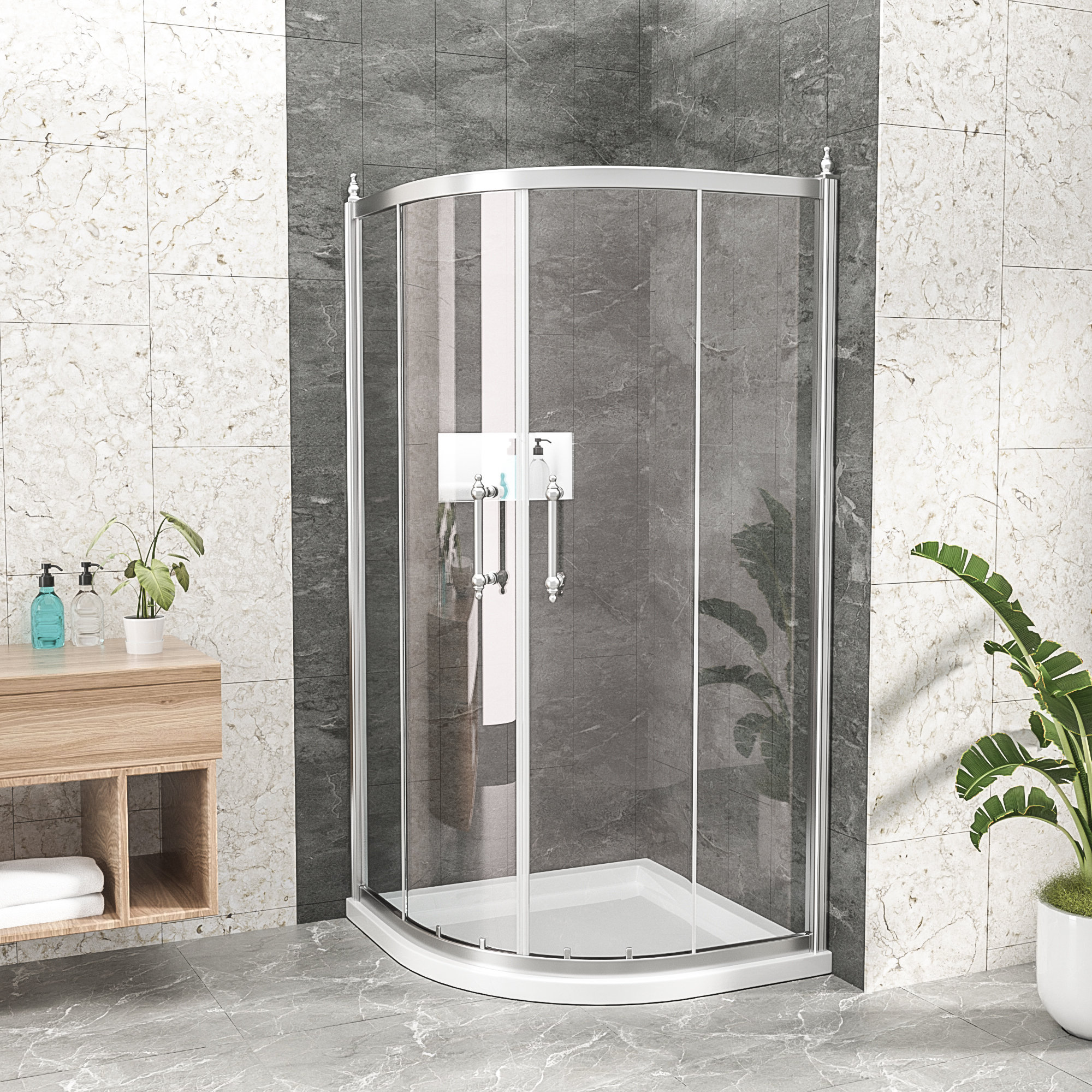 Kichae Shower Door 36" X 72" SemiFrameless NeoRound Corner Sliding
