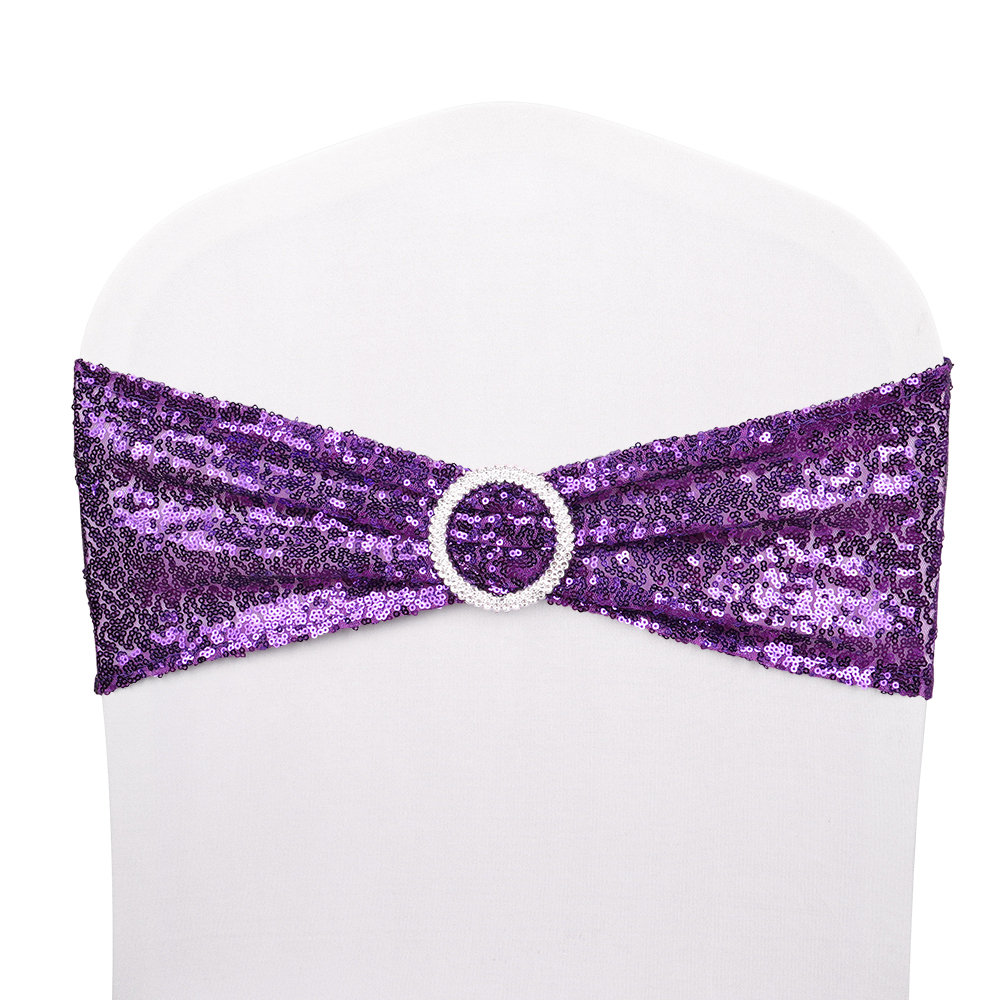 ANMINY Spandex Sequin Chair Sashes Bow Band Cover with Buckle - Set of ...