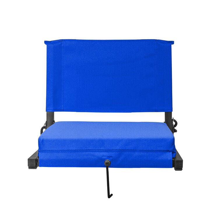 Foldable Stadium Chair with Thick Ultra-Padded Seat in Blue and Bleacher Hook 