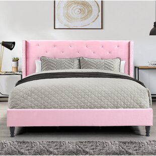 Classic Upholstered Bed with 2 Nightstands in Velvet House of Hampton Bed Size: Queen, Color: Light Gray