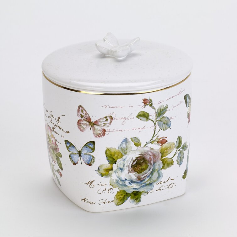 7" Jar with lid Beautiful Porcelain Butterfly Caddy New in box 