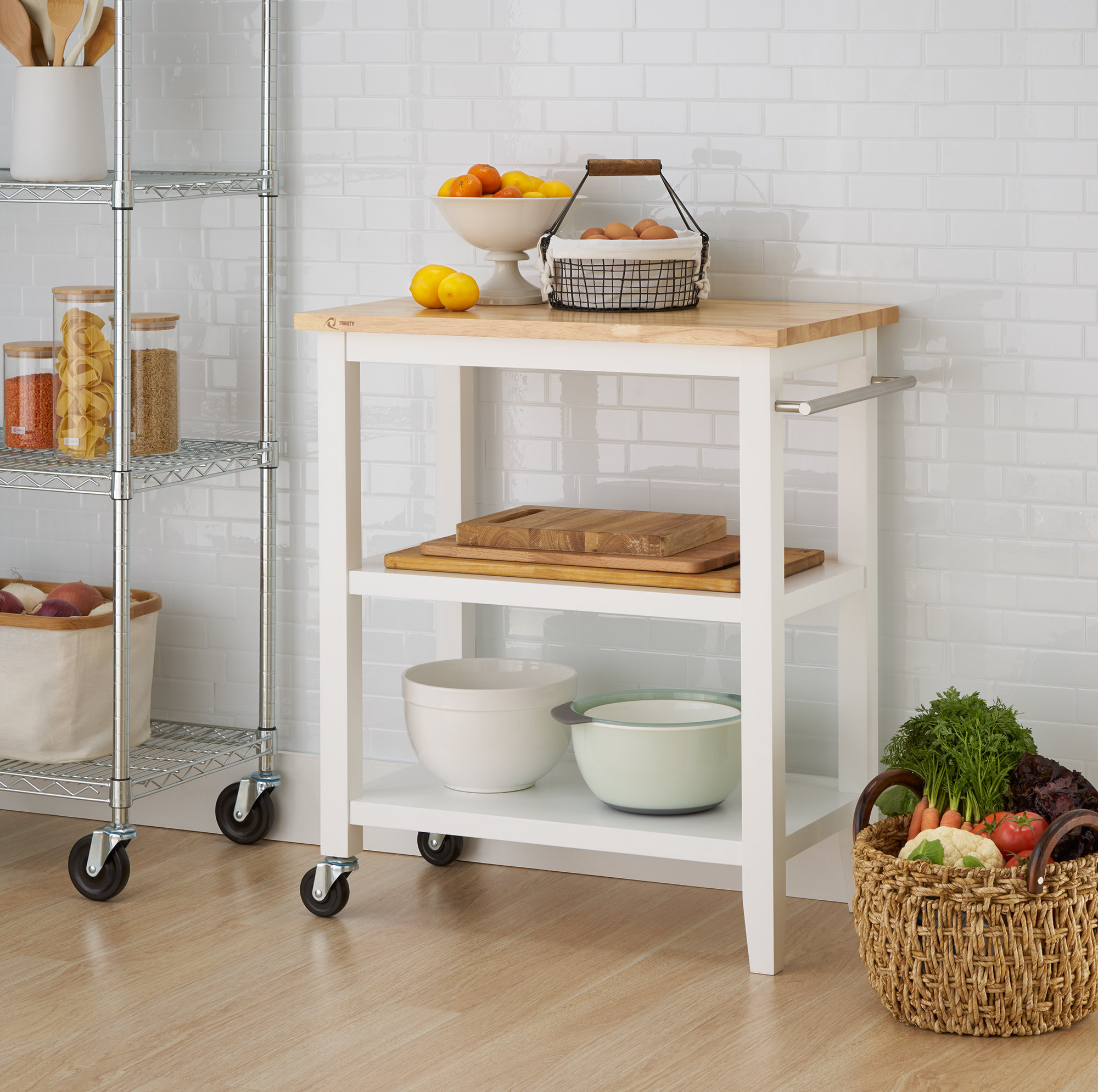 Andover Mills™ Raabe 32'' Wide Rolling Kitchen Cart with Solid Wood Top