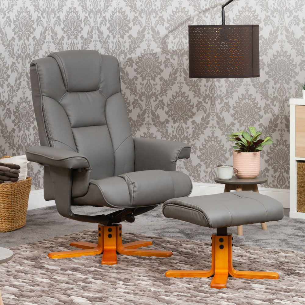 Global Furniture Direct Faux Leather Manual Swivel Recliner with Ottoman Wayfair.co.uk